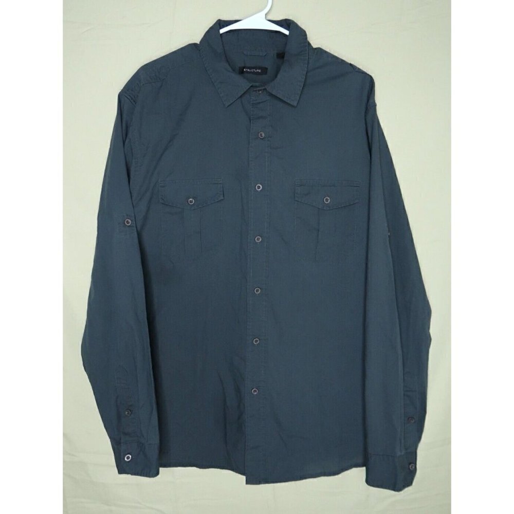 Vintage Y2K Structure Men's Shirt XXL Black Long Sleeve Casual Button Down EUC